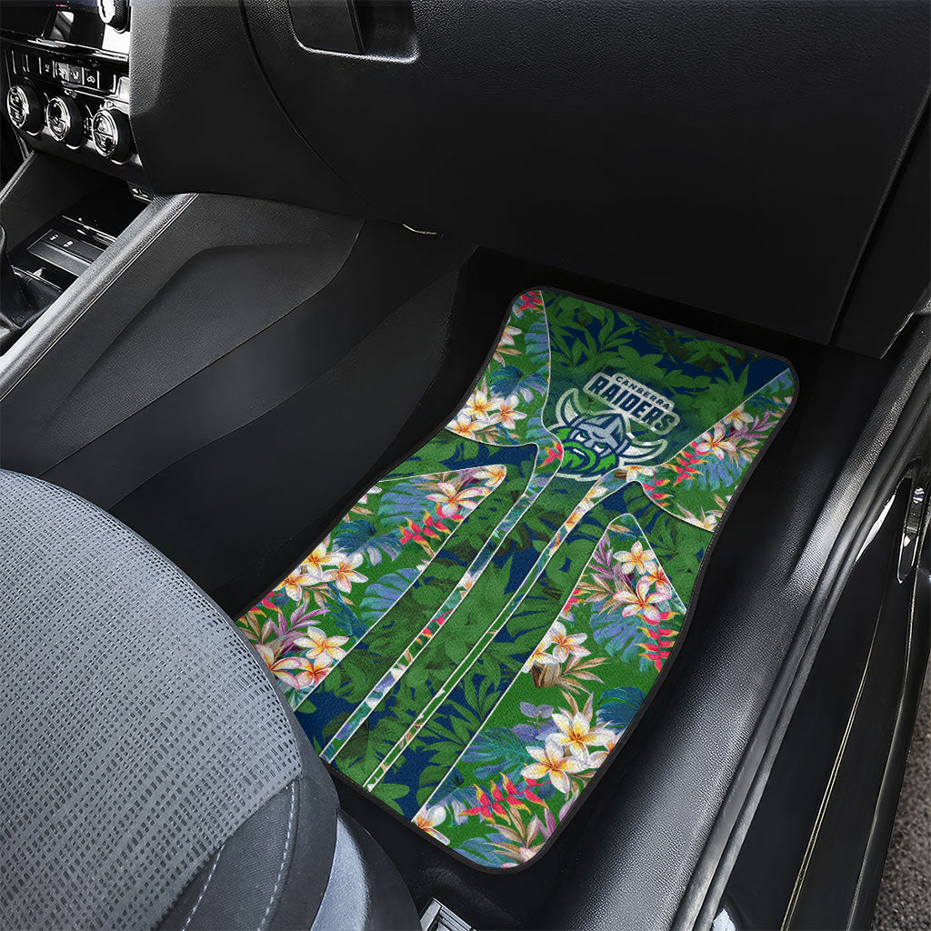 Canberra Raiders Car Mats Tropical Hibiscus Floral Pattern With Green And Navy Accents