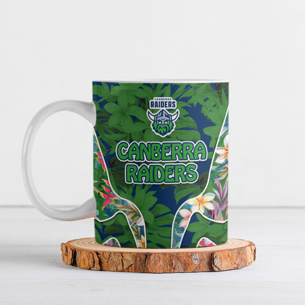 Canberra Raiders Ceramic Mug Tropical Hibiscus Floral Pattern With Green And Navy Accents