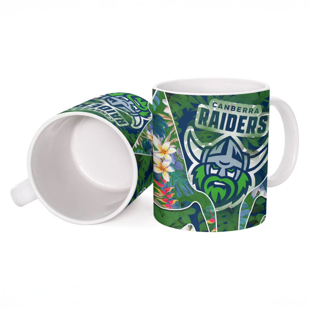 Canberra Raiders Ceramic Mug Tropical Hibiscus Floral Pattern With Green And Navy Accents