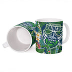 Canberra Raiders Ceramic Mug Tropical Hibiscus Floral Pattern With Green And Navy Accents