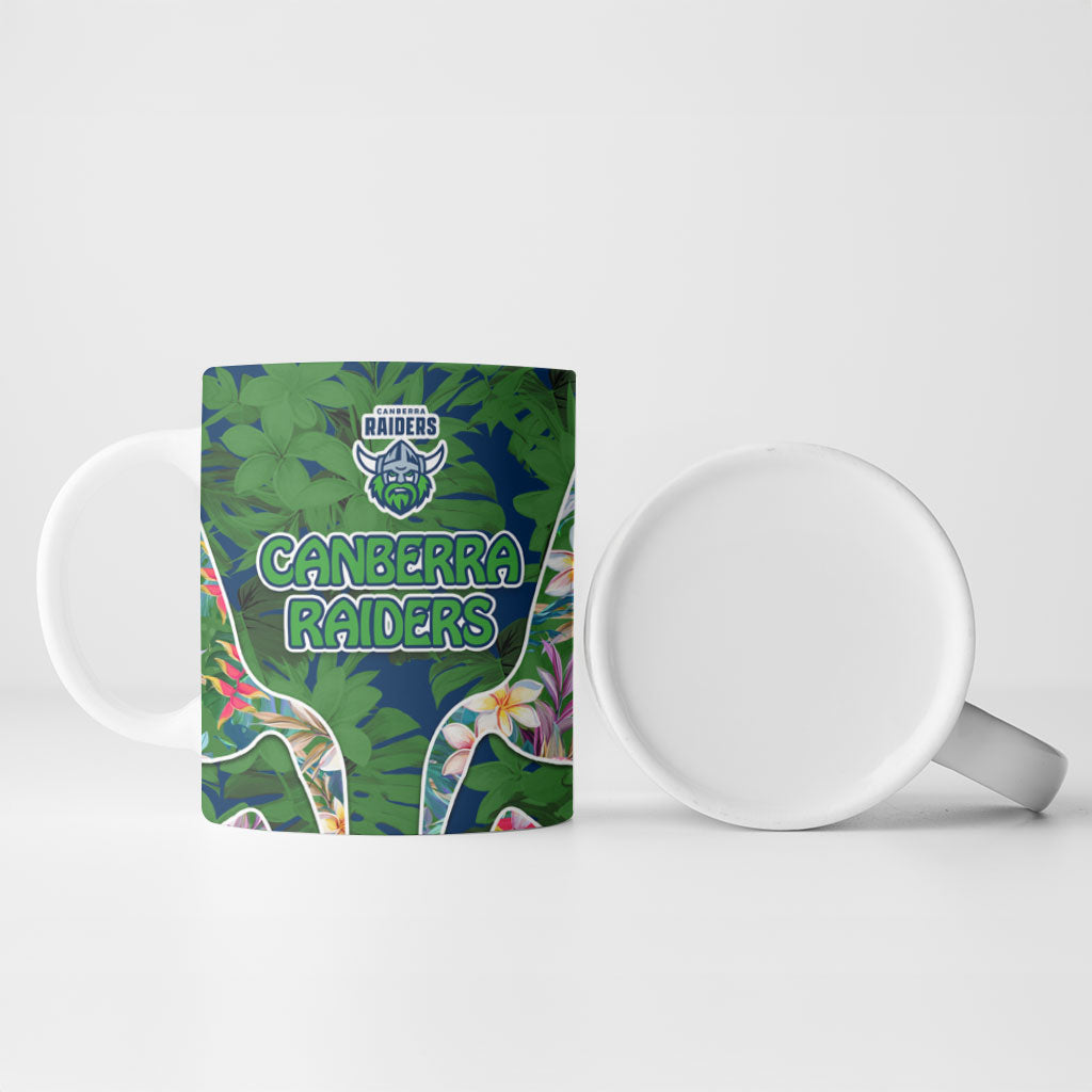 Canberra Raiders Ceramic Mug Tropical Hibiscus Floral Pattern With Green And Navy Accents