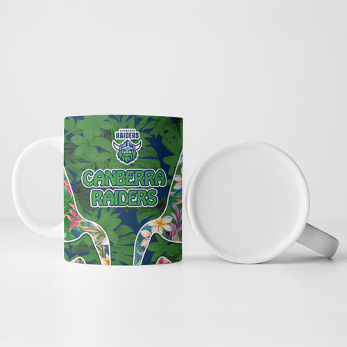 Canberra Raiders Ceramic Mug Tropical Hibiscus Floral Pattern With Green And Navy Accents