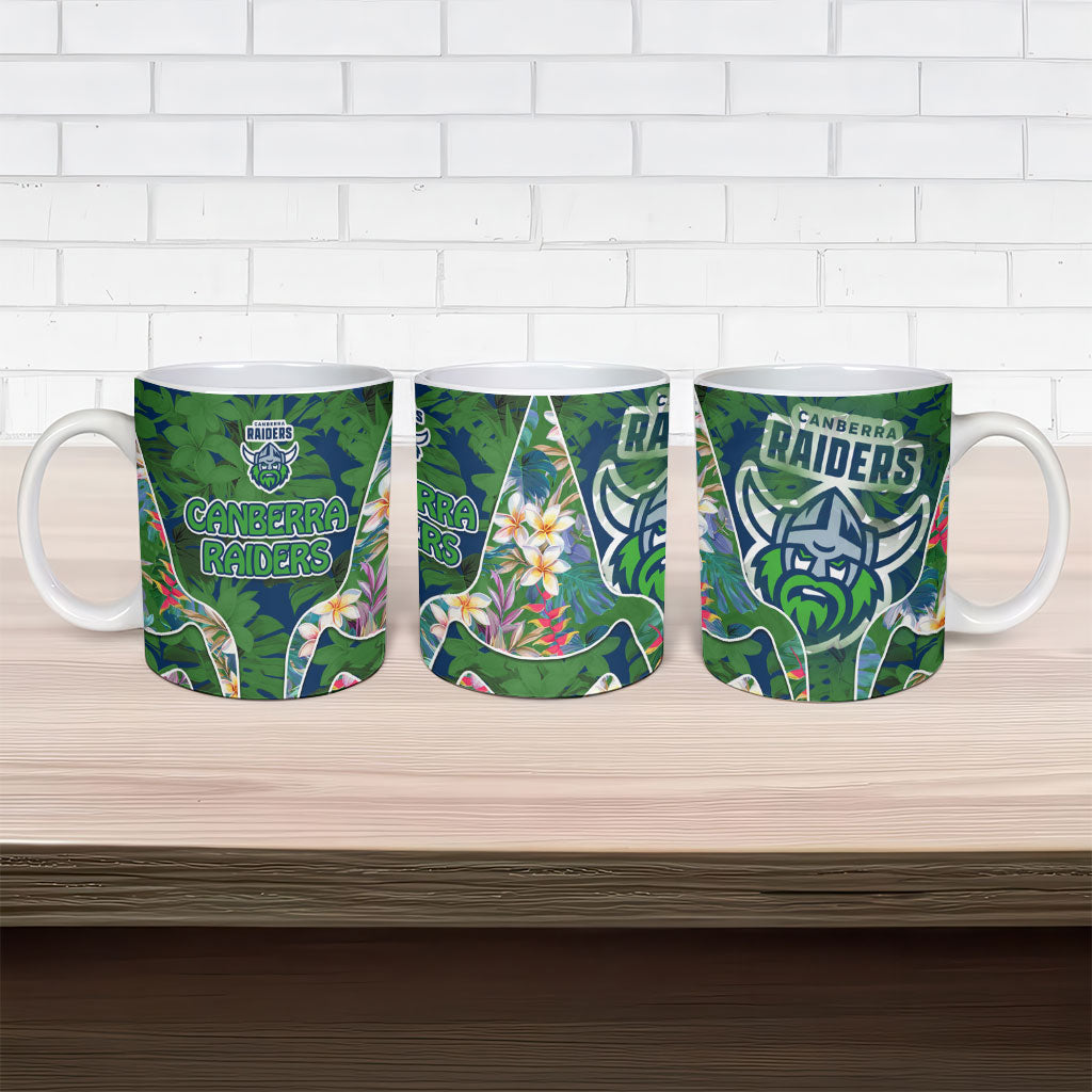Canberra Raiders Ceramic Mug Tropical Hibiscus Floral Pattern With Green And Navy Accents