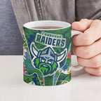 Canberra Raiders Ceramic Mug Tropical Hibiscus Floral Pattern With Green And Navy Accents