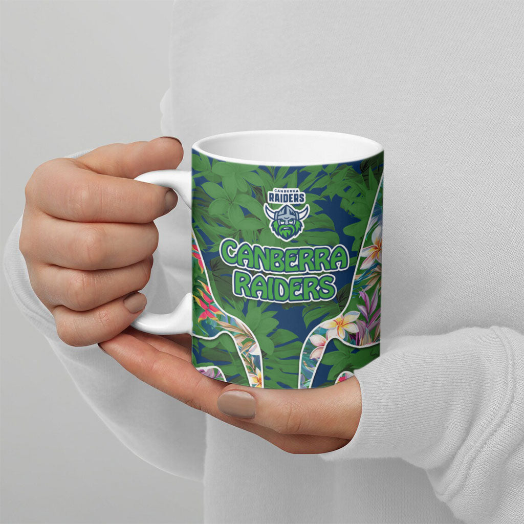 Canberra Raiders Ceramic Mug Tropical Hibiscus Floral Pattern With Green And Navy Accents
