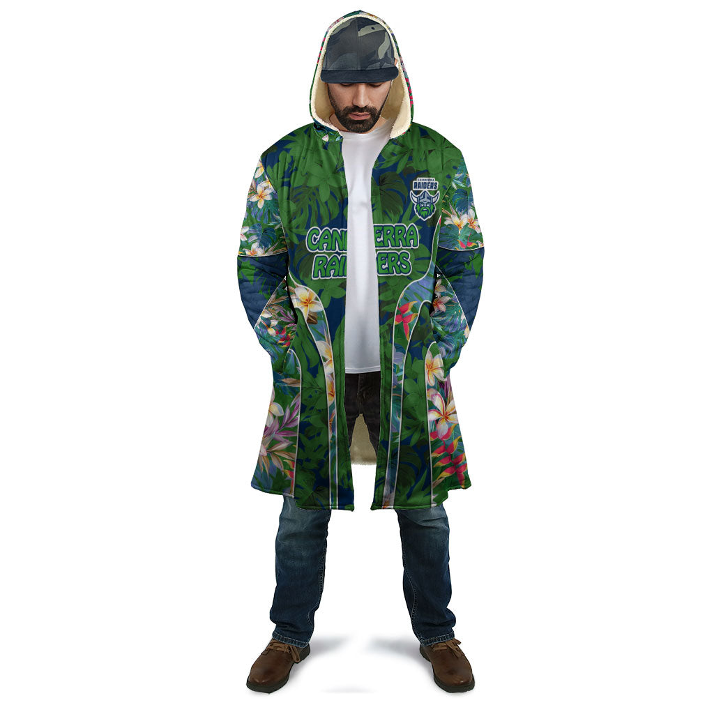Canberra Raiders Cloak Tropical Hibiscus Floral Pattern With Green And Navy Accents