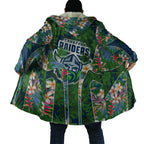 Canberra Raiders Cloak Tropical Hibiscus Floral Pattern With Green And Navy Accents