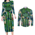 Canberra Raiders Couples Matching Long Sleeve Bodycon Dress and Long Sleeve Button Shirt Tropical Hibiscus Floral Pattern With Green And Navy Accents
