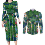 Canberra Raiders Couples Matching Long Sleeve Bodycon Dress and Long Sleeve Button Shirt Tropical Hibiscus Floral Pattern With Green And Navy Accents
