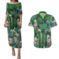 Canberra Raiders Couples Matching Puletasi and Hawaiian Shirt Tropical Hibiscus Floral Pattern With Green And Navy Accents