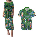 Canberra Raiders Couples Matching Puletasi and Hawaiian Shirt Tropical Hibiscus Floral Pattern With Green And Navy Accents