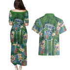 Canberra Raiders Couples Matching Puletasi and Hawaiian Shirt Tropical Hibiscus Floral Pattern With Green And Navy Accents