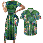 Canberra Raiders Couples Matching Short Sleeve Bodycon Dress and Hawaiian Shirt Tropical Hibiscus Floral Pattern With Green And Navy Accents