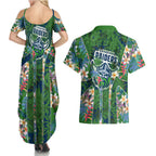 Canberra Raiders Couples Matching Summer Maxi Dress and Hawaiian Shirt Tropical Hibiscus Floral Pattern With Green And Navy Accents