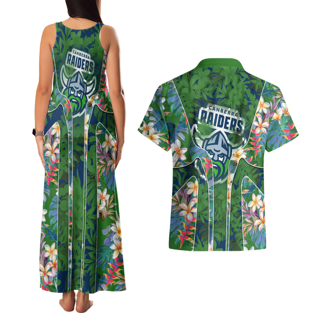 Canberra Raiders Couples Matching Tank Maxi Dress and Hawaiian Shirt Tropical Hibiscus Floral Pattern With Green And Navy Accents