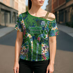 Canberra Raiders Cross Shoulder Shirt Tropical Hibiscus Floral Pattern With Green And Navy Accents