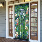 Canberra Raiders Door Cover Tropical Hibiscus Floral Pattern With Green And Navy Accents