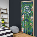Canberra Raiders Door Cover Tropical Hibiscus Floral Pattern With Green And Navy Accents