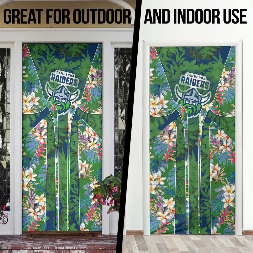 Canberra Raiders Door Cover Tropical Hibiscus Floral Pattern With Green And Navy Accents