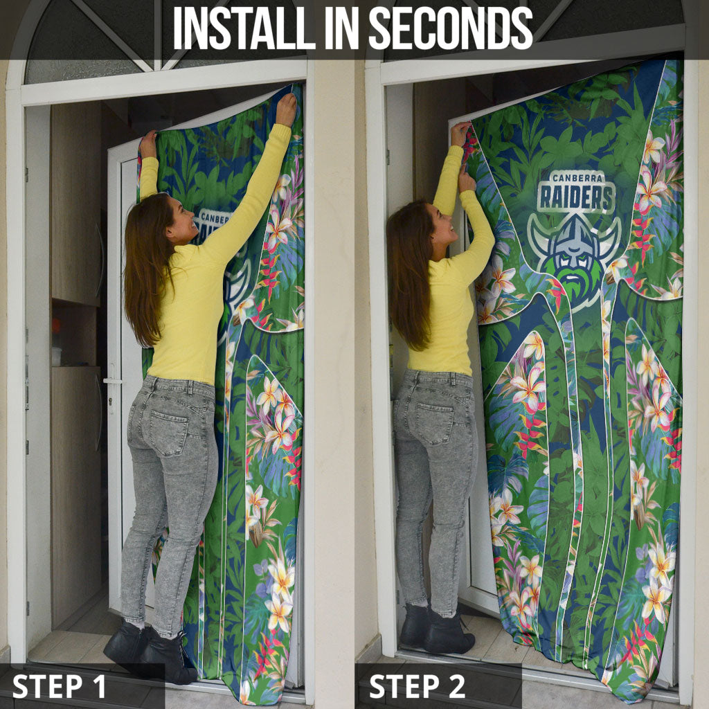 Canberra Raiders Door Cover Tropical Hibiscus Floral Pattern With Green And Navy Accents