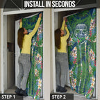 Canberra Raiders Door Cover Tropical Hibiscus Floral Pattern With Green And Navy Accents