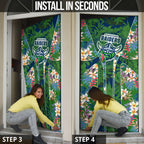 Canberra Raiders Door Cover Tropical Hibiscus Floral Pattern With Green And Navy Accents