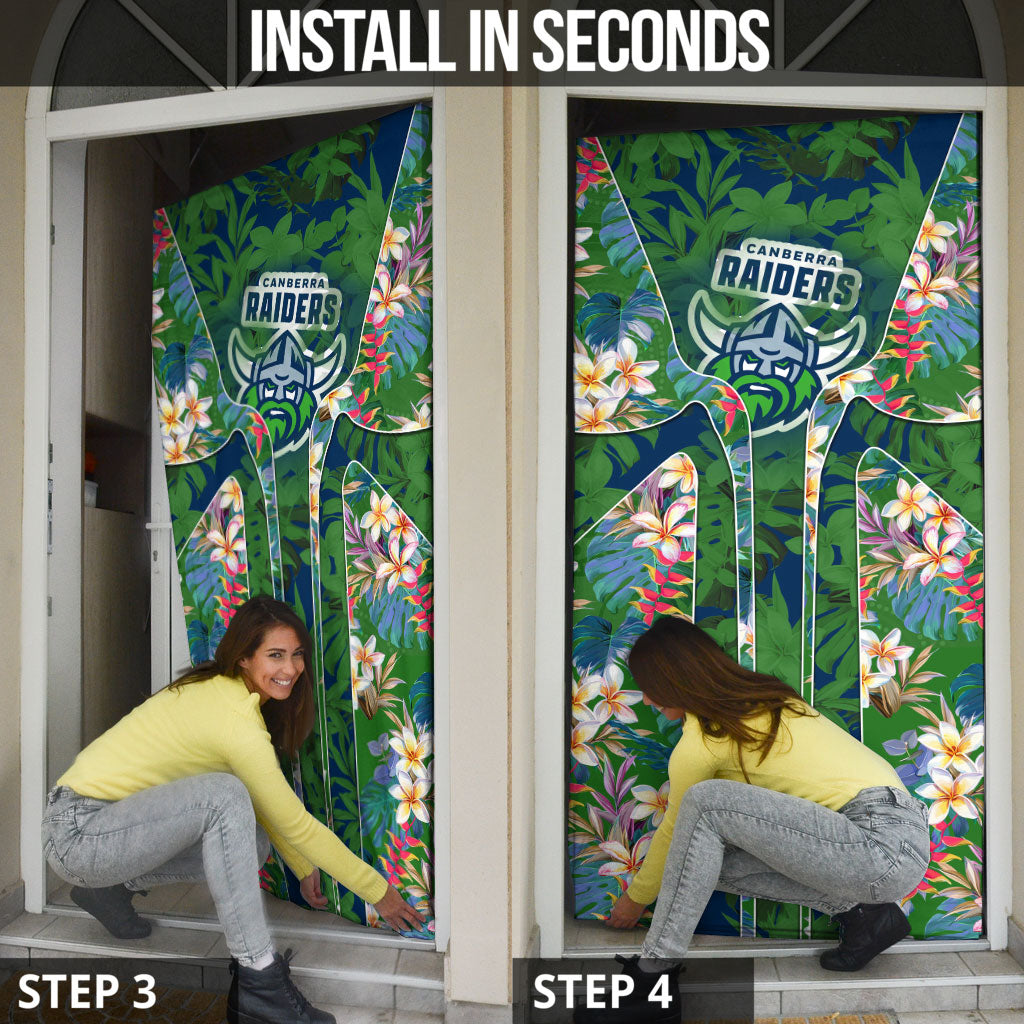 Canberra Raiders Door Cover Tropical Hibiscus Floral Pattern With Green And Navy Accents