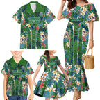 Canberra Raiders Family Matching Mermaid Dress and Hawaiian Shirt Tropical Hibiscus Floral Pattern With Green And Navy Accents