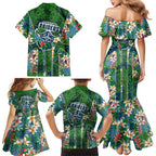 Canberra Raiders Family Matching Mermaid Dress and Hawaiian Shirt Tropical Hibiscus Floral Pattern With Green And Navy Accents