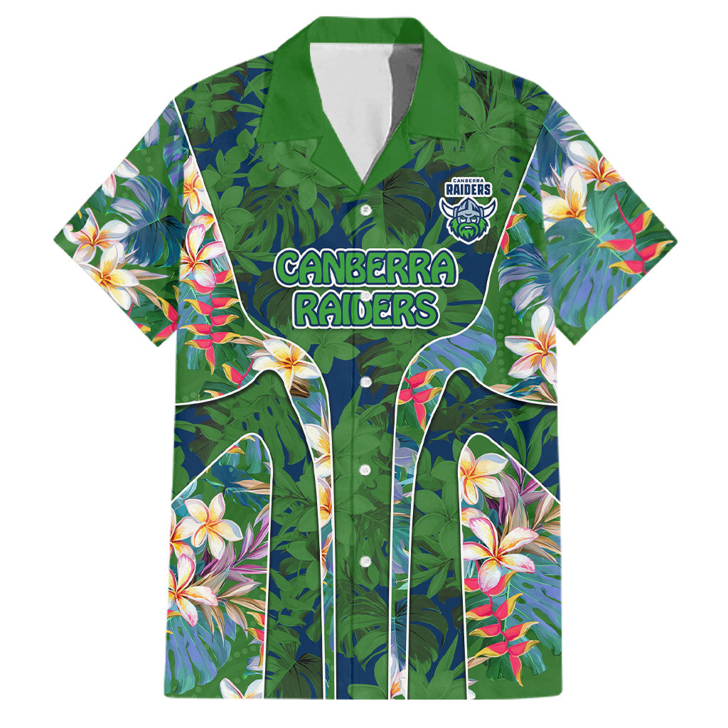 Canberra Raiders Family Matching Mermaid Dress and Hawaiian Shirt Tropical Hibiscus Floral Pattern With Green And Navy Accents
