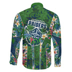 Canberra Raiders Family Matching Mermaid Dress and Hawaiian Shirt Tropical Hibiscus Floral Pattern With Green And Navy Accents