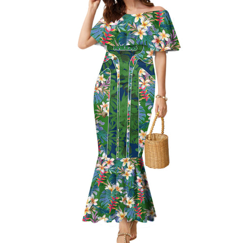 Canberra Raiders Family Matching Mermaid Dress and Hawaiian Shirt Tropical Hibiscus Floral Pattern With Green And Navy Accents