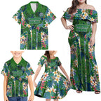 Canberra Raiders Family Matching Off Shoulder Maxi Dress and Hawaiian Shirt Tropical Hibiscus Floral Pattern With Green And Navy Accents