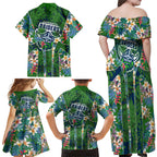 Canberra Raiders Family Matching Off Shoulder Maxi Dress and Hawaiian Shirt Tropical Hibiscus Floral Pattern With Green And Navy Accents