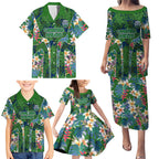 Canberra Raiders Family Matching Puletasi and Hawaiian Shirt Tropical Hibiscus Floral Pattern With Green And Navy Accents