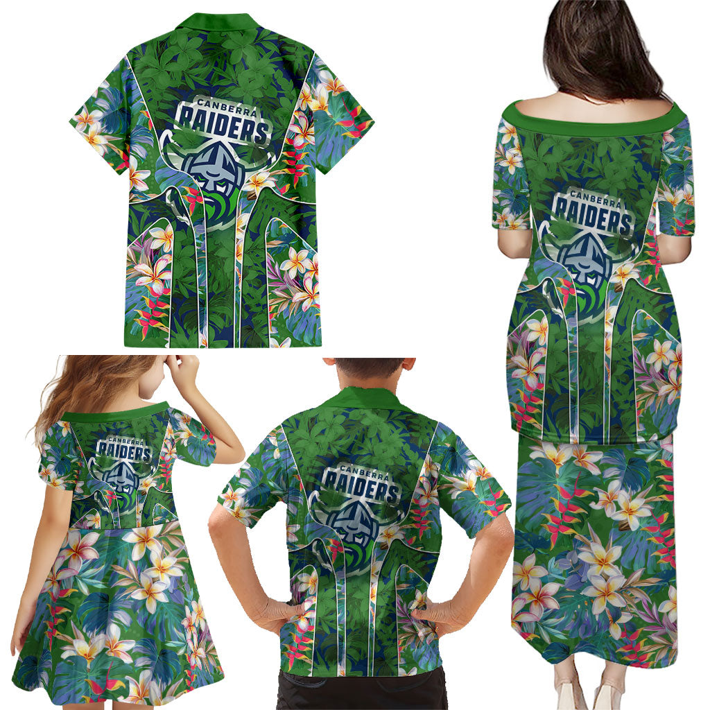 Canberra Raiders Family Matching Puletasi and Hawaiian Shirt Tropical Hibiscus Floral Pattern With Green And Navy Accents