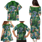 Canberra Raiders Family Matching Puletasi and Hawaiian Shirt Tropical Hibiscus Floral Pattern With Green And Navy Accents