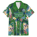 Canberra Raiders Family Matching Puletasi and Hawaiian Shirt Tropical Hibiscus Floral Pattern With Green And Navy Accents