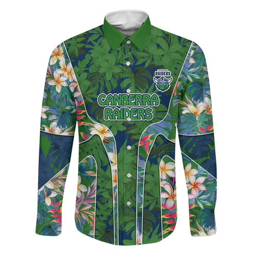 Canberra Raiders Family Matching Puletasi and Hawaiian Shirt Tropical Hibiscus Floral Pattern With Green And Navy Accents