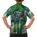 Canberra Raiders Family Matching Short Sleeve Bodycon Dress and Hawaiian Shirt Tropical Hibiscus Floral Pattern With Green And Navy Accents