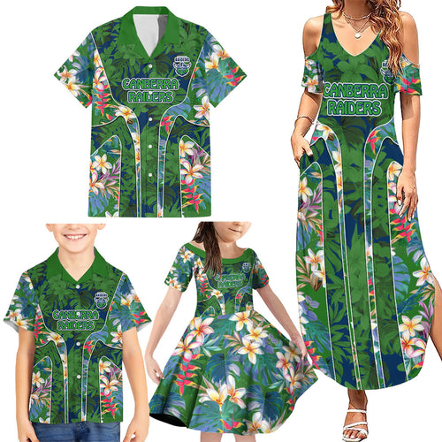 Canberra Raiders Family Matching Summer Maxi Dress and Hawaiian Shirt Tropical Hibiscus Floral Pattern With Green And Navy Accents