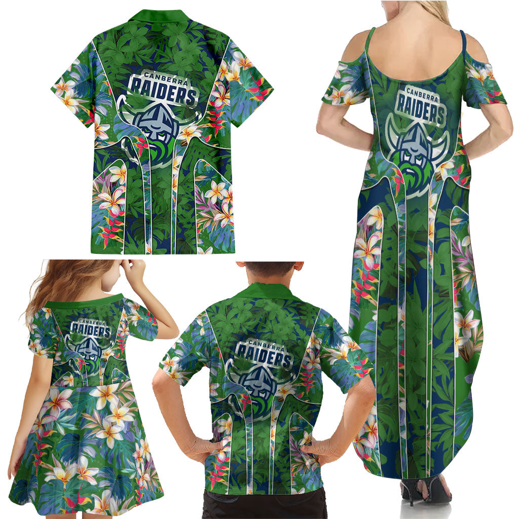 Canberra Raiders Family Matching Summer Maxi Dress and Hawaiian Shirt Tropical Hibiscus Floral Pattern With Green And Navy Accents