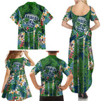 Canberra Raiders Family Matching Summer Maxi Dress and Hawaiian Shirt Tropical Hibiscus Floral Pattern With Green And Navy Accents
