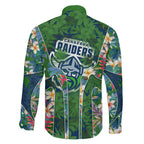 Canberra Raiders Family Matching Summer Maxi Dress and Hawaiian Shirt Tropical Hibiscus Floral Pattern With Green And Navy Accents