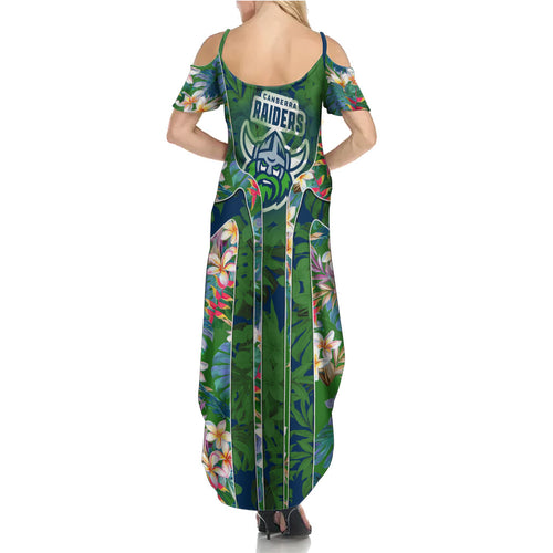 Canberra Raiders Family Matching Summer Maxi Dress and Hawaiian Shirt Tropical Hibiscus Floral Pattern With Green And Navy Accents
