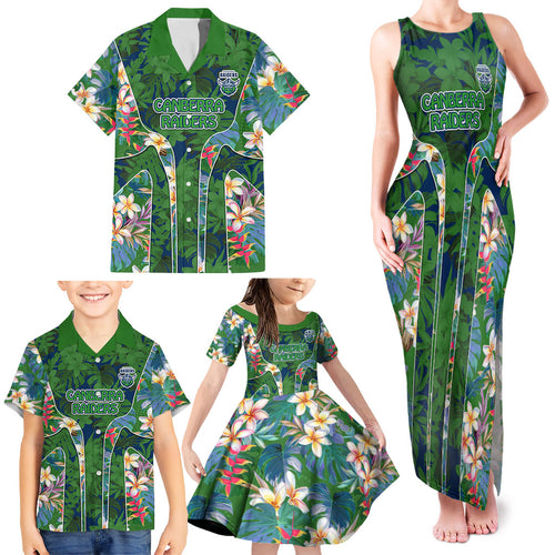 Canberra Raiders Family Matching Tank Maxi Dress and Hawaiian Shirt Tropical Hibiscus Floral Pattern With Green And Navy Accents