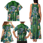 Canberra Raiders Family Matching Tank Maxi Dress and Hawaiian Shirt Tropical Hibiscus Floral Pattern With Green And Navy Accents