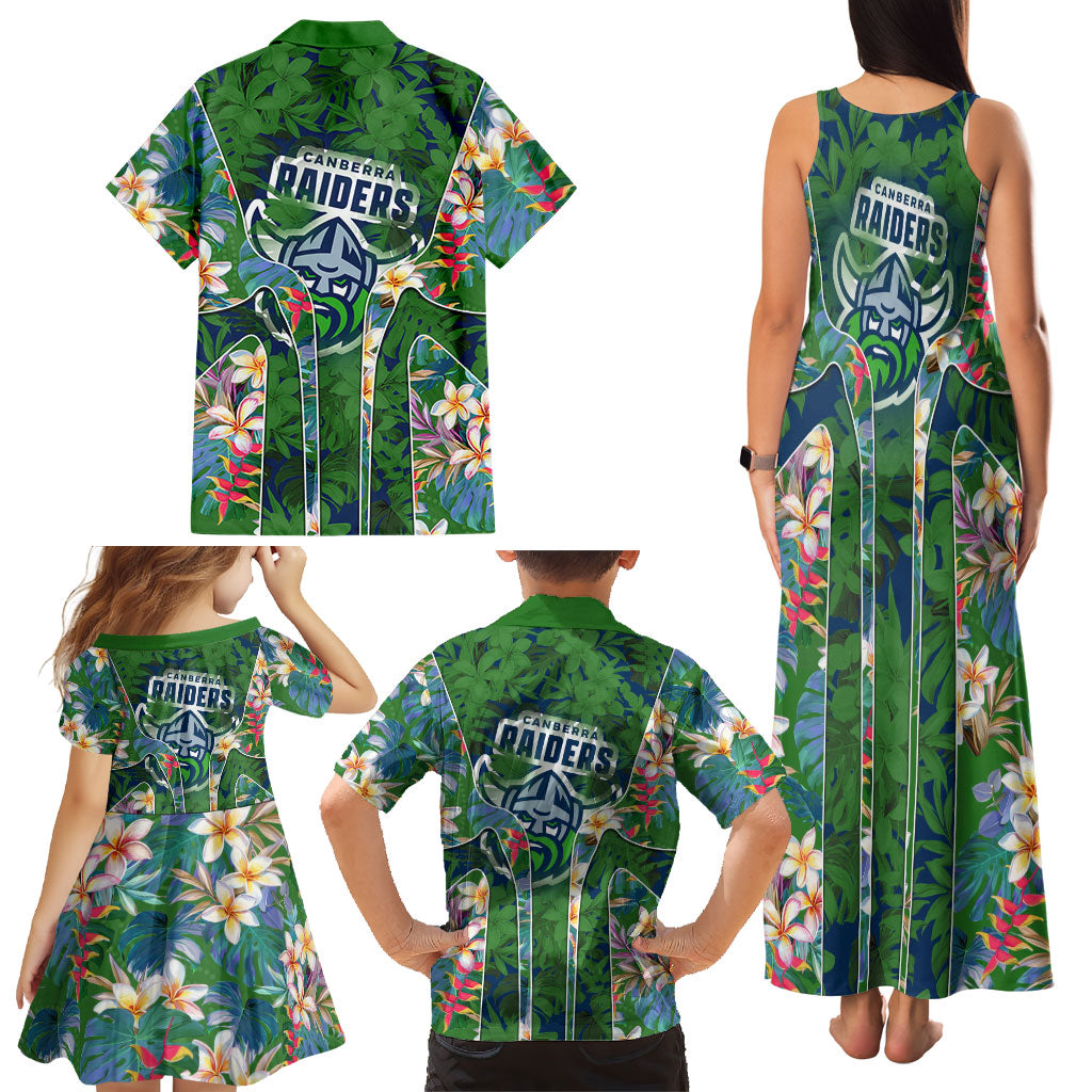 Canberra Raiders Family Matching Tank Maxi Dress and Hawaiian Shirt Tropical Hibiscus Floral Pattern With Green And Navy Accents