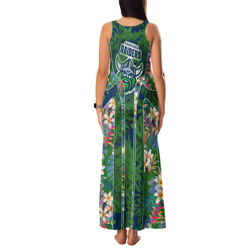 Canberra Raiders Family Matching Tank Maxi Dress and Hawaiian Shirt Tropical Hibiscus Floral Pattern With Green And Navy Accents