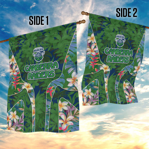 Canberra Raiders Garden Flag Tropical Hibiscus Floral Pattern With Green And Navy Accents